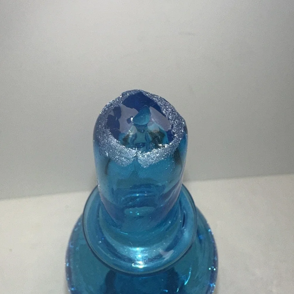 Blue Crackle Glass Decanter W/ Stopper Mid Century Modern MCM